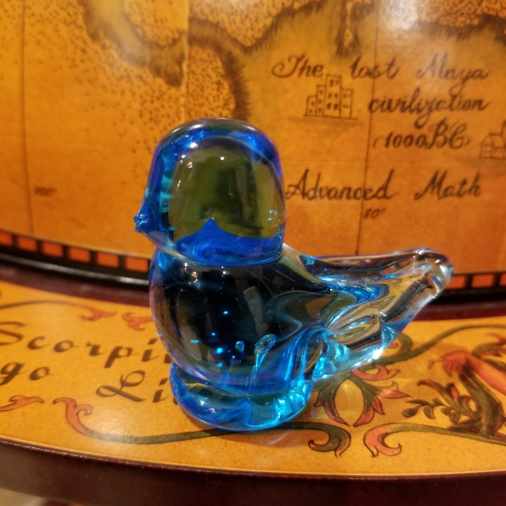 Vintage Handmade Blue Glass Bird Collectible